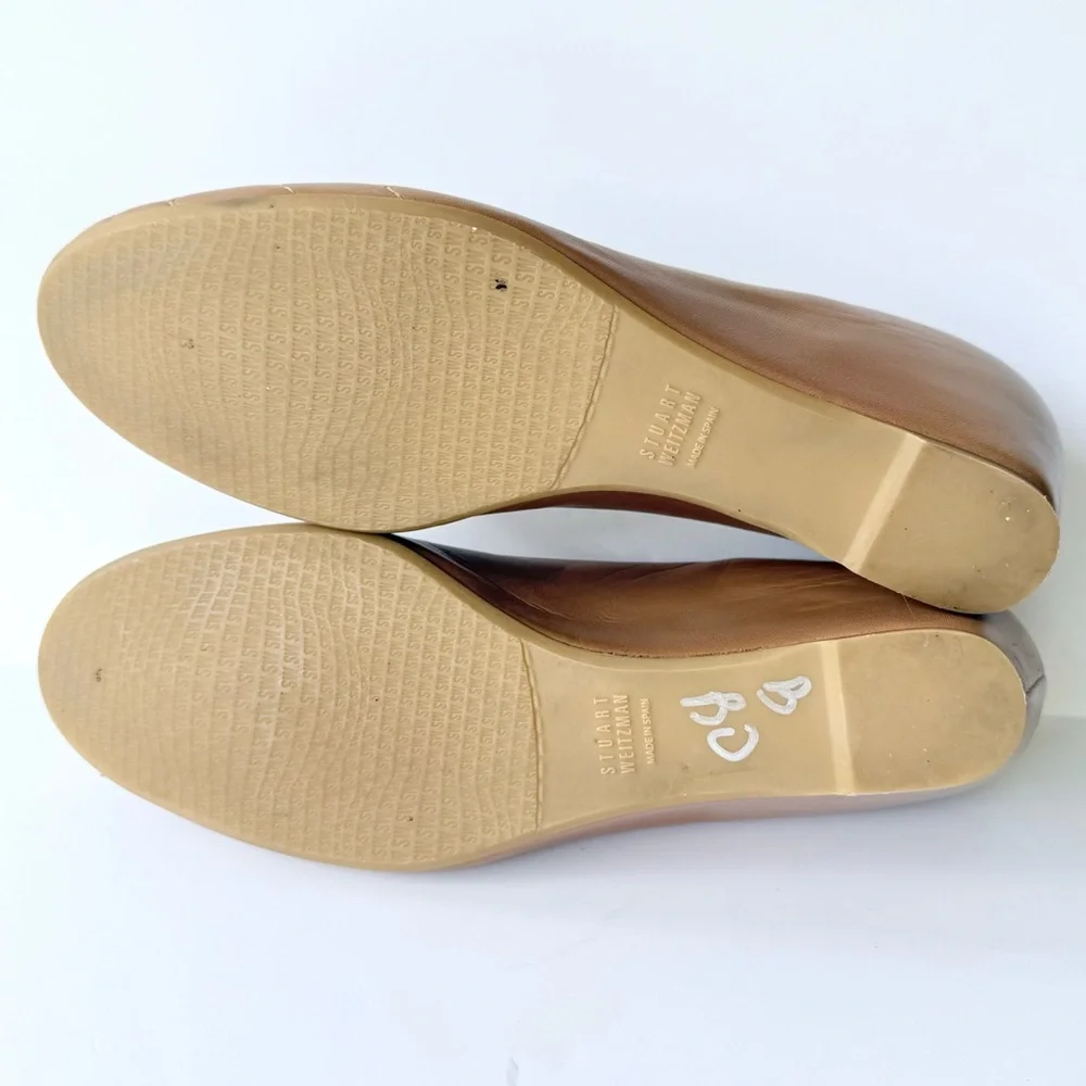 Stuart Weitzman Quilty Wedge in Camel / Tan Leather with Rhinestone Detail Bow 8 - Picture 16 of 16